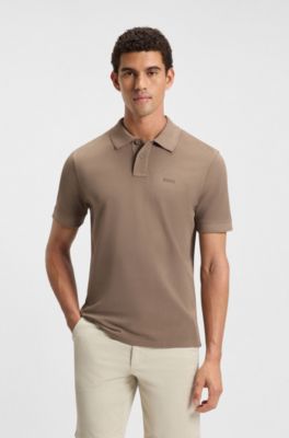 Cotton-piqu&eacute; polo shirt with logo detail, Light Brown
