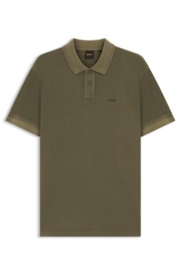 Cotton-piqu&eacute; polo shirt with logo print, Olive