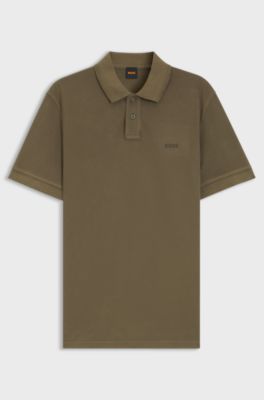 Cotton-piqu&eacute; polo shirt with logo print, Olive