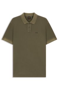 Cotton-piqué polo shirt with logo print, Khaki
