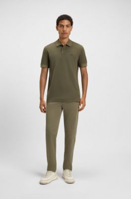 Cotton-piqu&eacute; polo shirt with logo print, Olive