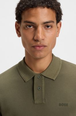 Cotton-piqu&eacute; polo shirt with logo print, Olive