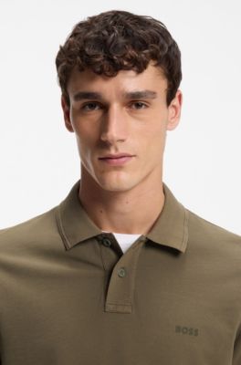 Polo in piqu&eacute; di cotone con logo, Oliva