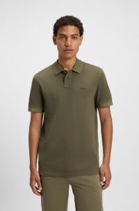 Polo in piqué di cotone con logo stampato, Kaki