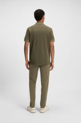 Cotton-piqu&eacute; polo shirt with logo print, Olive