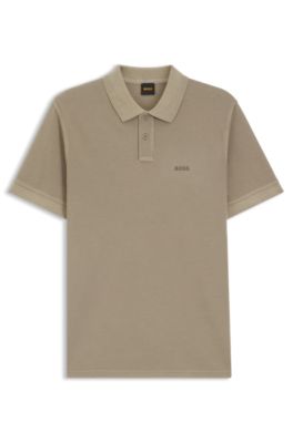 Cotton-piqu&eacute; polo shirt with logo print, Light Brown
