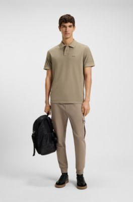 Polo en piqu&eacute; de coton avec logo imprim&eacute;, Brun chin&eacute;