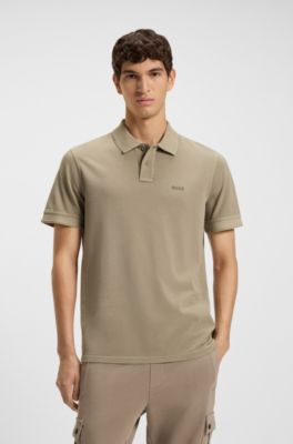 Cotton-piqu&eacute; polo shirt with logo detail, Light Brown