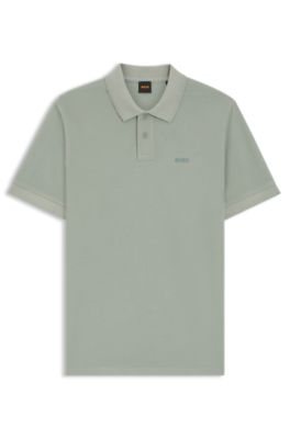 Cotton-piqu&eacute; polo shirt with logo print, Light Green