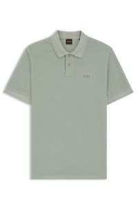 Cotton-piqué polo shirt with logo print, Light Green
