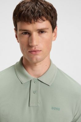 Cotton-piqu&eacute; polo shirt with logo print, Light Green