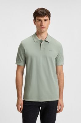 Cotton-piqu&eacute; polo shirt with logo print, Light Green