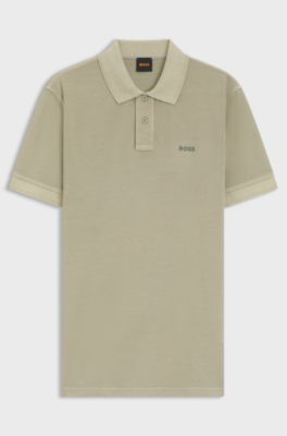 Cotton-piqu&eacute; polo shirt with logo print, Khaki