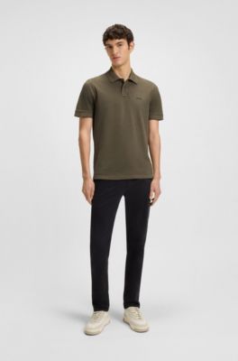 Cotton-piqu&eacute; polo shirt with logo print, Khaki
