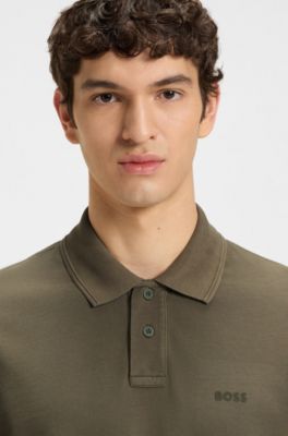 Cotton-piqu&eacute; polo shirt with logo print, Khaki