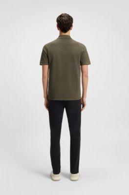 Cotton-piqu&eacute; polo shirt with logo print, Khaki