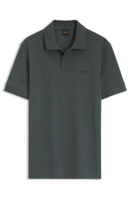 Cotton-piqu&eacute; polo shirt with logo detail, Dark Green