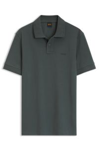 Polo van katoenpiqu&eacute; met logodetail, Donkergroen