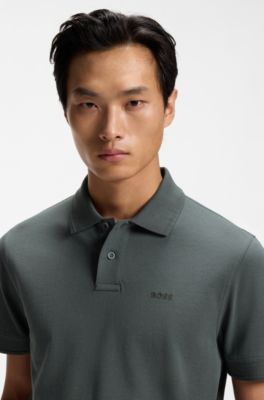 Cotton-piqu&eacute; polo shirt with logo detail, Dark Green