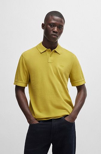 Cotton-piqué polo shirt with logo print, Yellow