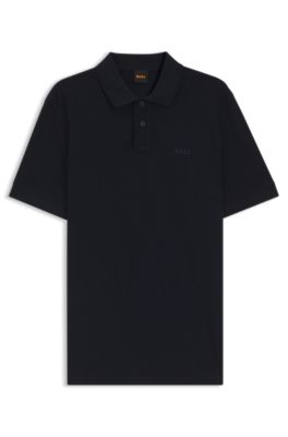 Cotton-piqu&eacute; polo shirt with logo print, Dark Blue