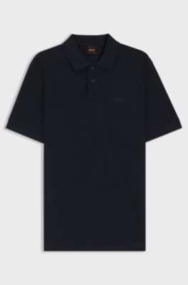 Cotton-piqu&eacute; polo shirt with logo detail, Dark Blue