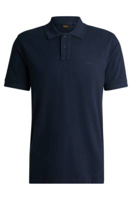 Hugo Boss Cotton-piqué Polo Shirt With Logo Print In Blue