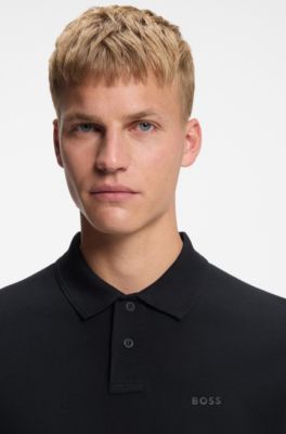 Cotton-piqu&eacute; polo shirt with logo print, Dark Blue