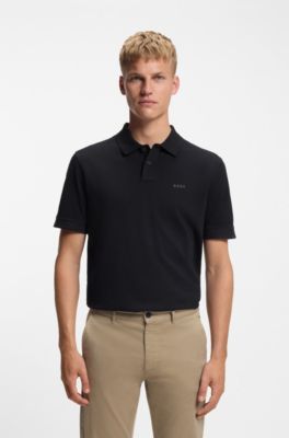 Polo en piqu&eacute; de coton avec logo, Bleu fonc&eacute;