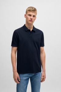 Polo de piqué de algodón con logo estampado, Azul oscuro