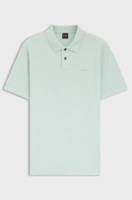 Cotton-piqu&eacute; polo shirt with logo print, Light Blue