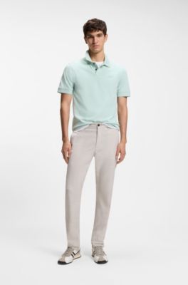 Cotton-piqu&eacute; polo shirt with logo print, Light Blue