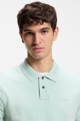 Cotton-piqu&eacute; polo shirt with logo print, Light Blue