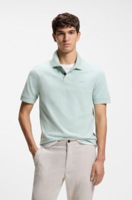 Cotton-piqu&eacute; polo shirt with logo print, Light Blue
