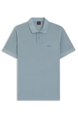 Polo in piqu&eacute; di cotone con logo stampato, Celeste