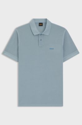 Polo in piqu&eacute; di cotone con logo stampato, Celeste
