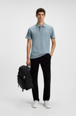 Cotton-piqu&eacute; polo shirt with logo detail, Light Blue