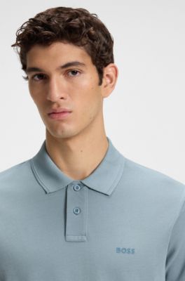 Polo in piqu&eacute; di cotone con logo stampato, Celeste