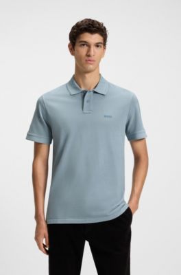 Cotton-piqu&eacute; polo shirt with logo detail, Light Blue