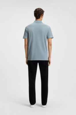Cotton-piqu&eacute; polo shirt with logo print, Light Blue