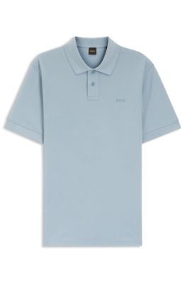 Cotton-piqu&eacute; polo shirt with logo print, Light Blue