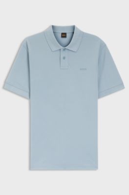 Cotton-piqu&eacute; polo shirt with logo print, Light Blue
