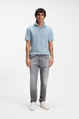 Cotton-piqu&eacute; polo shirt with logo detail, Light Blue