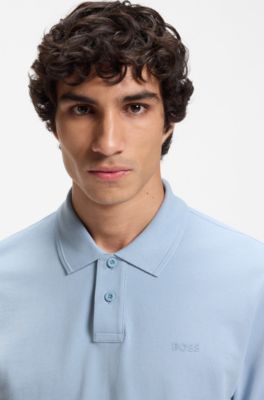 Cotton-piqu&eacute; polo shirt with logo detail, Light Blue