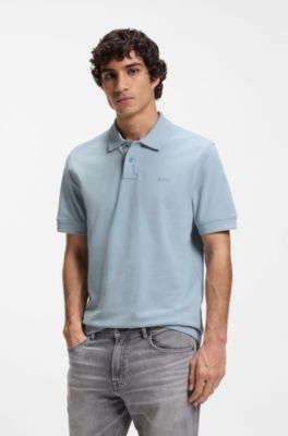 Knit polo shirt in cotton, Light Blue