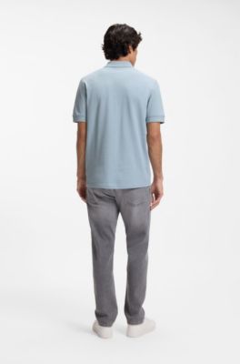 Cotton-piqu&eacute; polo shirt with logo detail, Light Blue