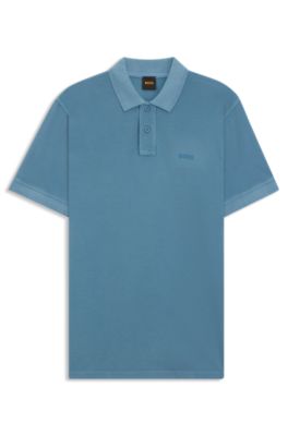 Cotton-piqu&eacute; polo shirt with logo print, Blue