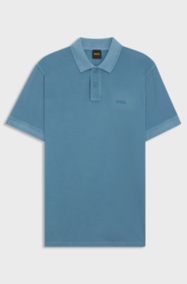Cotton-piqu&eacute; polo shirt with logo print, Blue