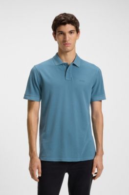 Cotton-piqu&eacute; polo shirt with logo detail, Blue