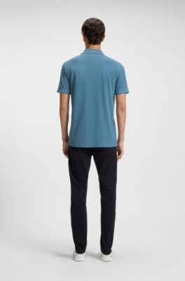 Cotton-piqu&eacute; polo shirt with logo detail, Blue